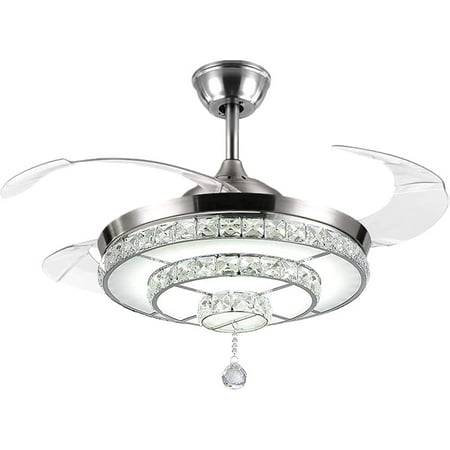 

BBNBDMZ 42 Crystal Ceiling Fans Chandelier with Lights and Remote Control Retractable Blades 3 Color Changes 3 Speeds Ceiling Fixture for Home Decoration Living Room Bedroom