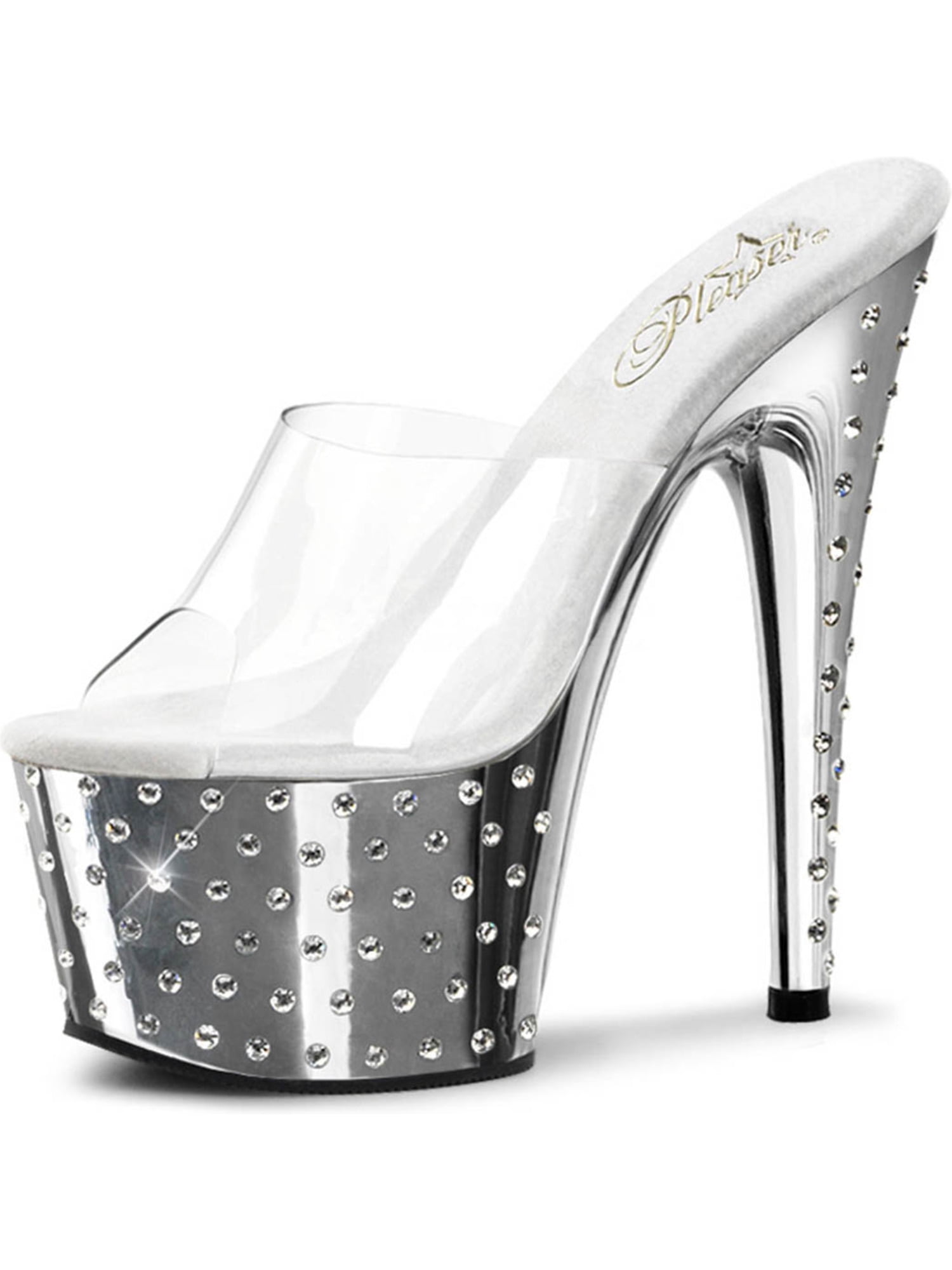 shiny silver high heels