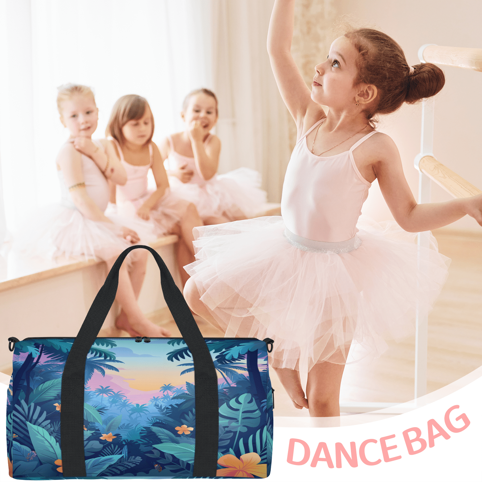 Herdesigns Tropical Rainforest Gym Bag for Women, Duffle Bag for Travel Sport, Flower Lightweight Waterproof Carry on Weekender Dance Yoga Workout Bags