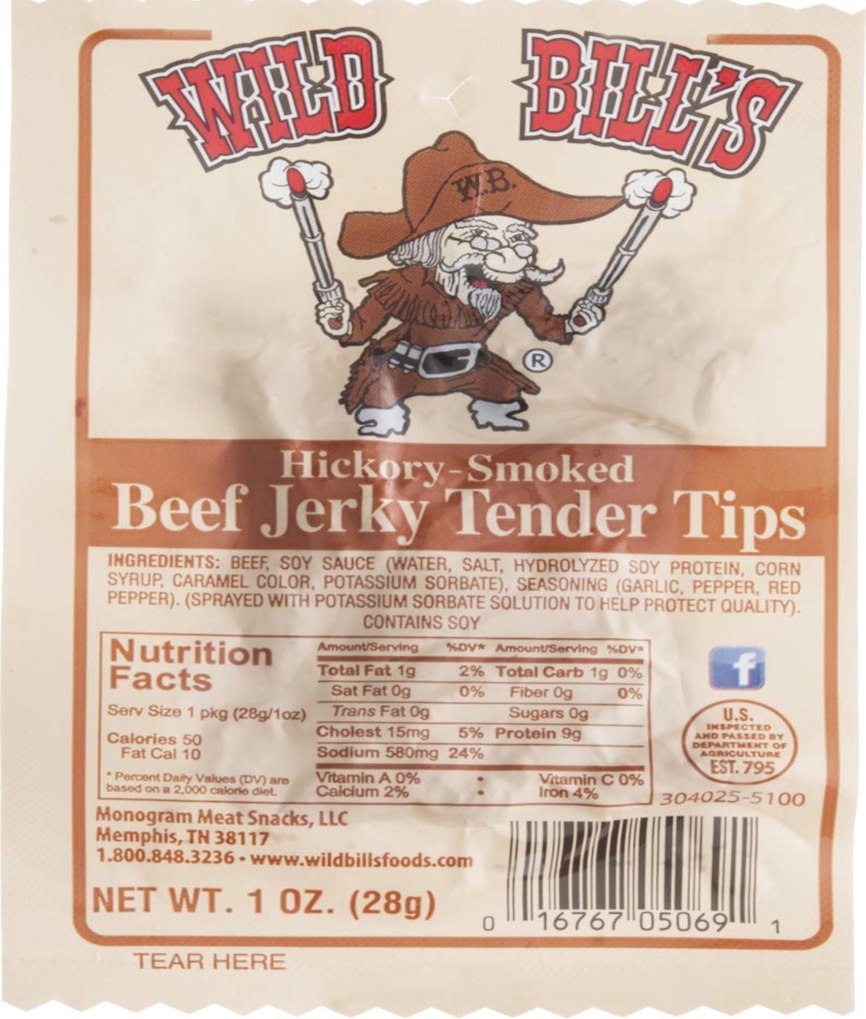 Wild Bill's Hickory Smoked Beef Jerky Tender Tips 1 oz Pack (6 Packages