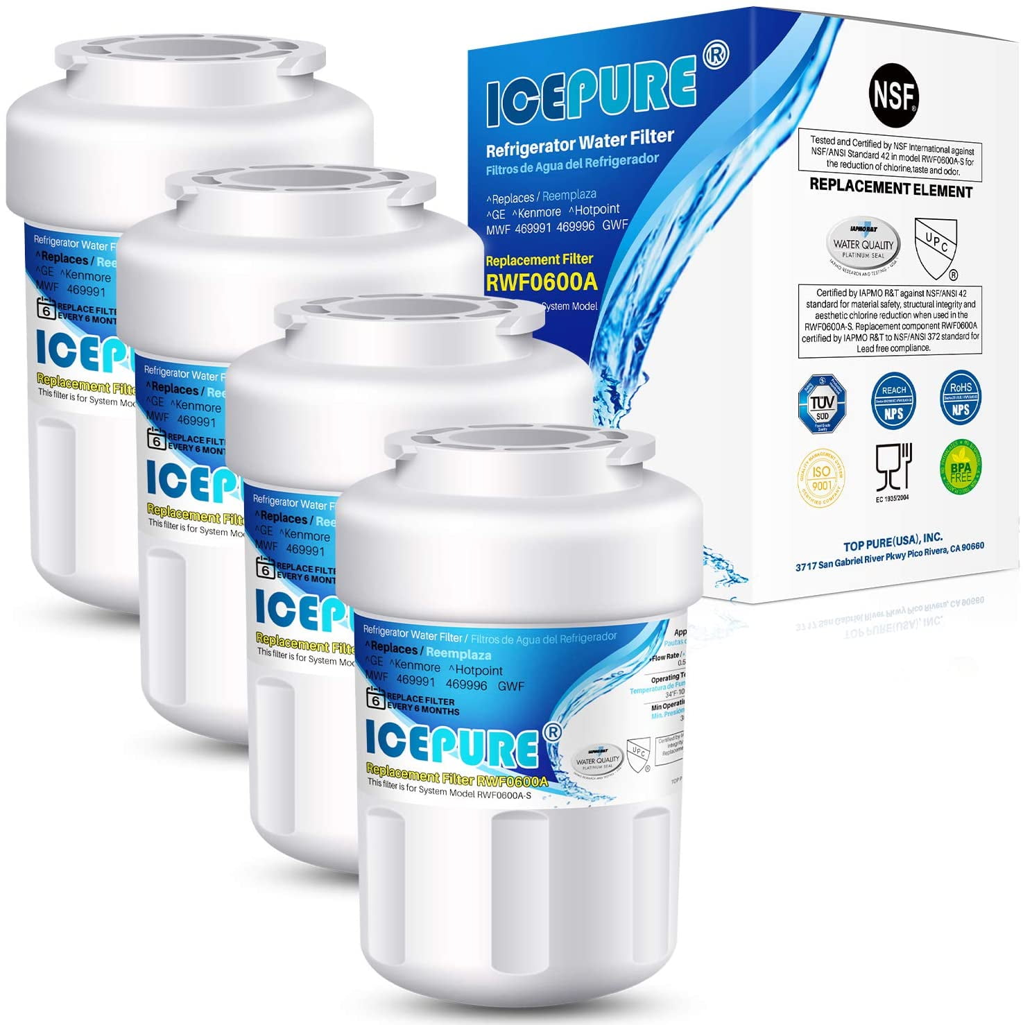 HDX FMG-1 GSE25GSHECSS AQUA CREST MWF Refrigerator Water Filter WFC1201 Kenmore 9991 Pack of 3 GWF MWFINT Packing May Vary Replacement for GE Smart Water MWF RWF1060 197D6321P006 MWFP MWFA 