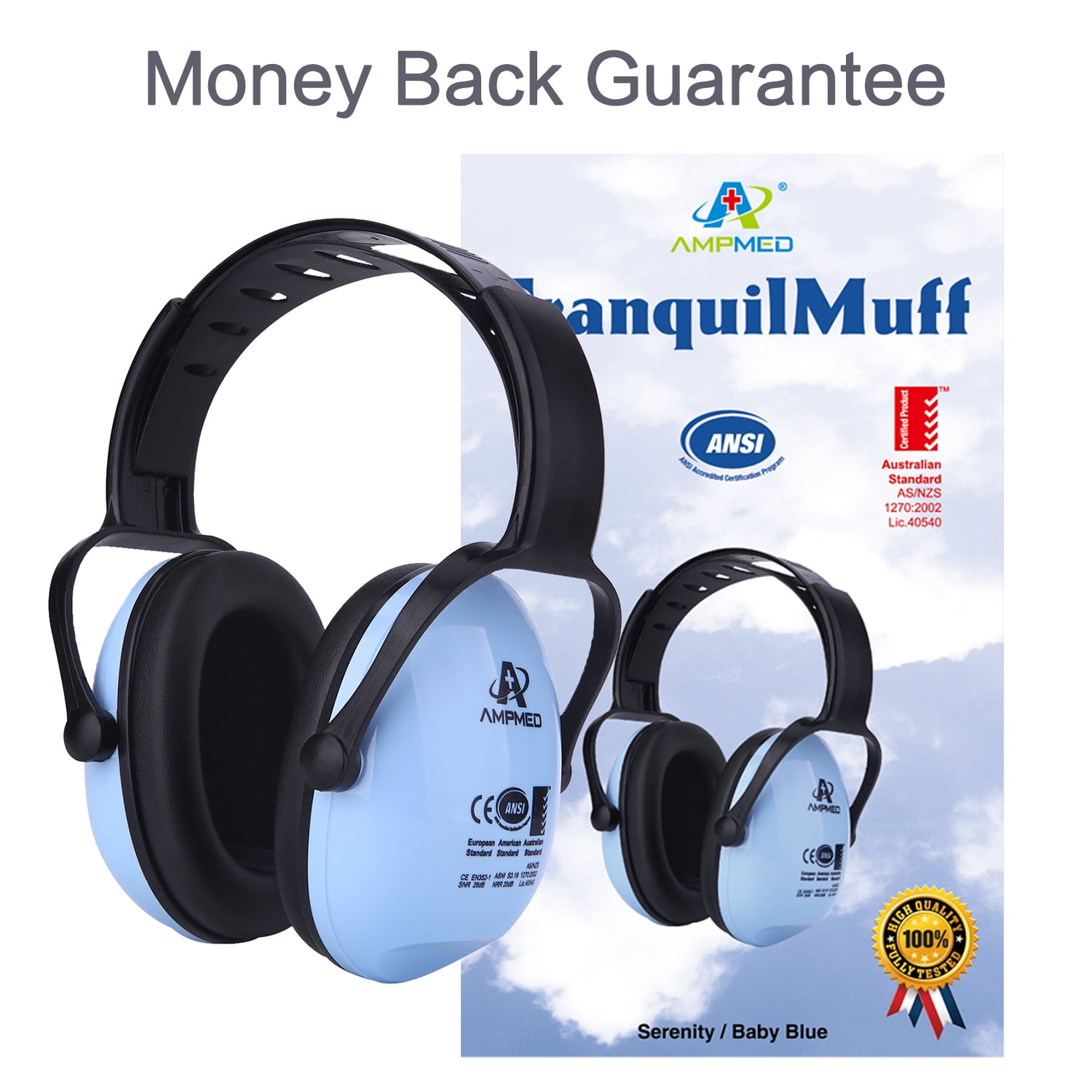 Amplim Hearing Protection Earmuff for Toddlers Kids Teens Young Adults - Blue