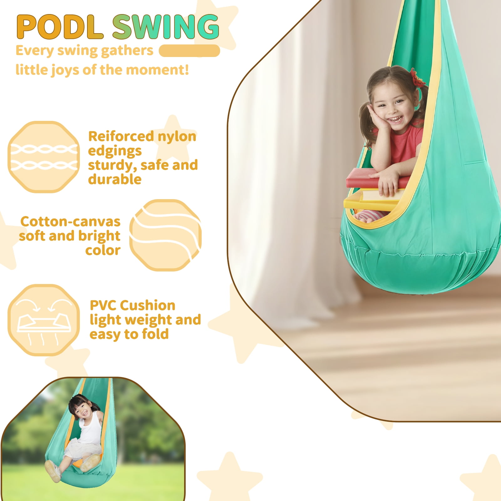G TALECO GEAR Sensory Swing with Stand, Swing Frame with Pod Swing, Hammock Chair with Stand for Adults Outdoor, X-Shaped Swing Set for Backyard, Indoor Swing for Kids 330LBS. Mint Green Gradient