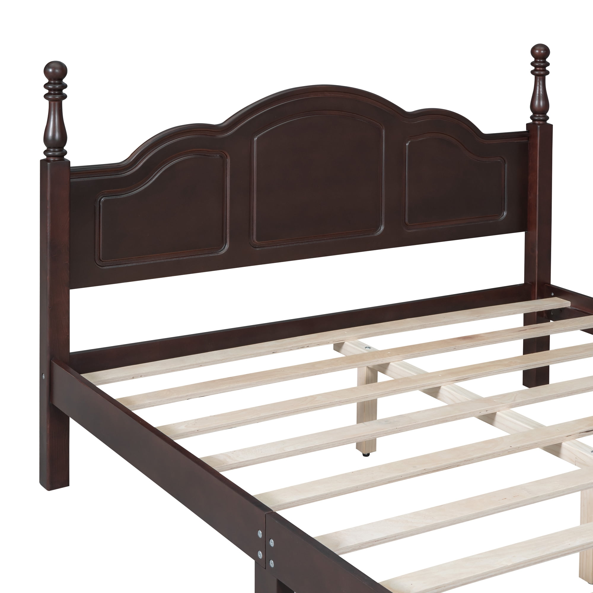 Euroco Wood Queen Size Platform Bed with Retro Style Headboard, Walnut
