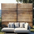 thumbnail image 4 of YUSAZENS Galvanized Steel Outdoor Privacy Screen, Weather Resistant for Patio Backyard Privacy Protection Wood Color, 4 of 7