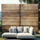 thumbnail image 4 of Historyli Biombo exterior de 3 paneles,mampara metálica,valla decorativa para patio,césped,jardín,terraza o balcón,con gancho,183 cm de alto x 119 cm de ancho,rayas horizontales de madera., 4 of 7