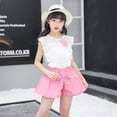 thumbnail image 3 of Conjuntos de ropa para niña, camiseta con hombros descubiertos y pantalones cortos con lazo, conjunto de 2 piezas para niños de 8, 9, 10 y 12 años, 3 of 5