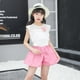 thumbnail image 3 of Conjuntos de ropa para niña, camiseta con hombros descubiertos y pantalones cortos con lazo, conjunto de 2 piezas para niños de 8, 9, 10 y 12 años, 3 of 5