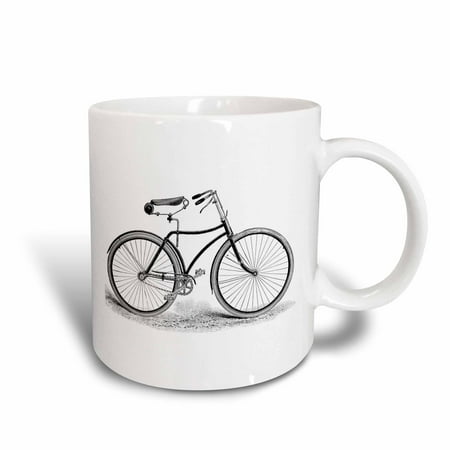 3dRose Black and white vintage bicycle pen and ink drawing print - old-fashioned cycler cycling bike, Ceramic Mug, 11-ounce
