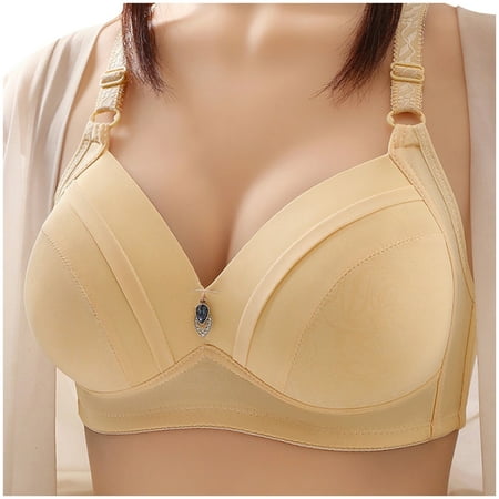 

REORIAFEE Womens Bras Plus Size Breathable Push Up Underwear Wireless Bra Daily Bra Beige XL