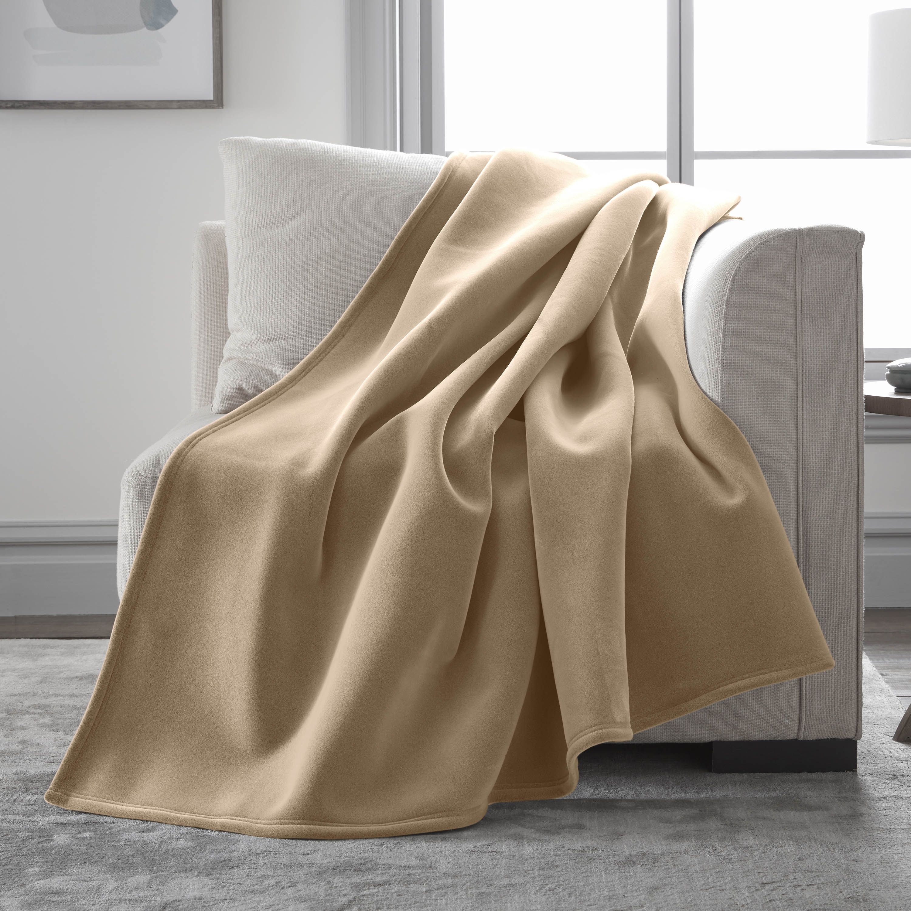 Vellux Original Soft Lightweight Warm Decorative Blanket Beige, Twin