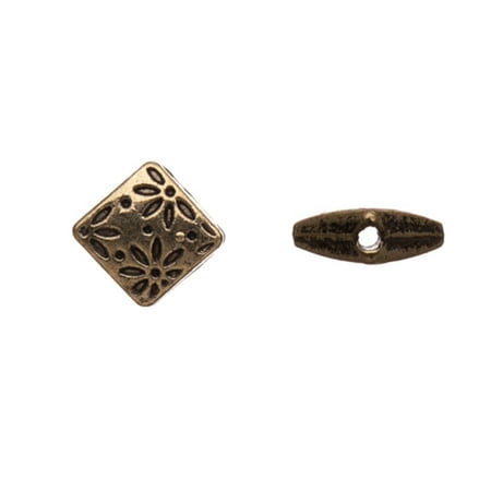 Engraving Solid Brass Pewter Beads, Antique-Brass-Plated, Double-Sided Flower Engraved Squares, 7,5mm Sold per pkg of 10pcs per pack ()