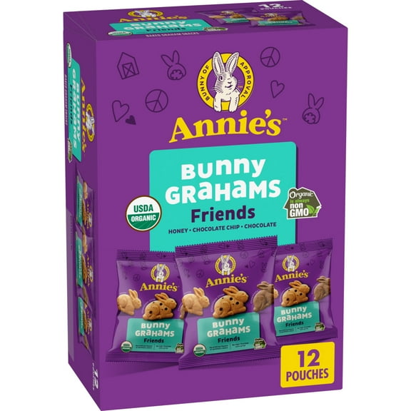 Annie's Organic Friends Bunny Grahams, Baked Graham Snacks, 12 Pouches, 12 oz