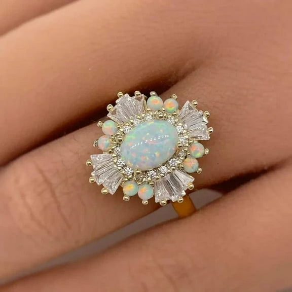 Christmass Gift Womens Engagement Ring 14K Yellow Gold Plated Silver Fire Opal 3Ct Oval Cut