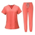 thumbnail image 4 of Conjunto de uniforme médico para mujer, Top suave con cuello en V, Top de manga corta para enfermera, pantalones con Rojo naranja, 4 of 8