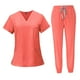 thumbnail image 4 of Conjunto de uniforme médico para mujer, cintura elástica, ropa cómoda, transpirable, para enfermería. Rojo naranja, 4 of 9