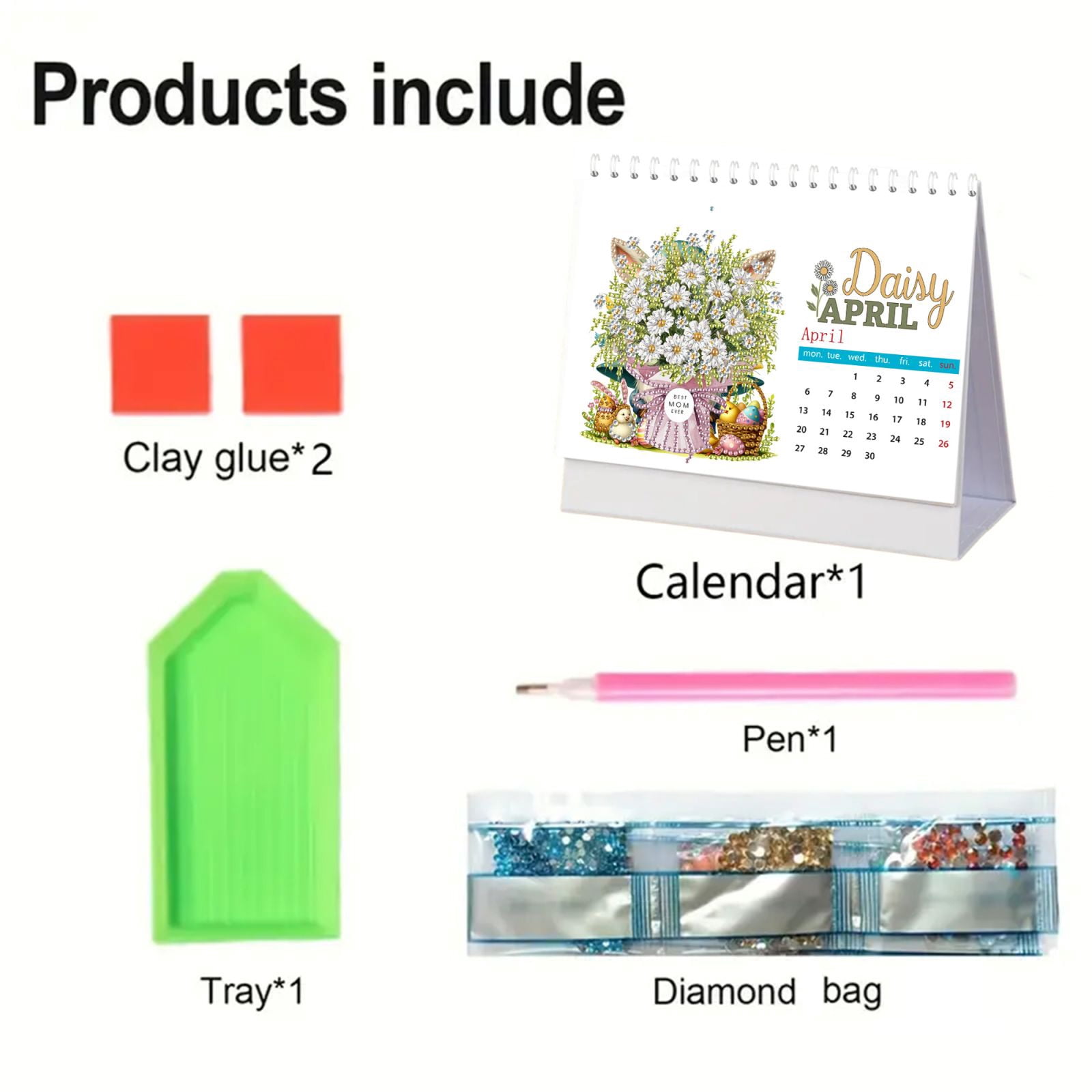 FLOPESN 2026 DIY Diamond Art Painting Desk Calendar,Thick Paper Monthly Flip Tabletop Calendars for Office Home Decor Planning-Bouquet