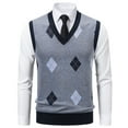 thumbnail image 2 of RongHuan Mens Argyle Knitwear Vest V Neck Sleeveless Knitted Waistcoat Slim Fit Pullover Knitted Sweater, 2 of 8