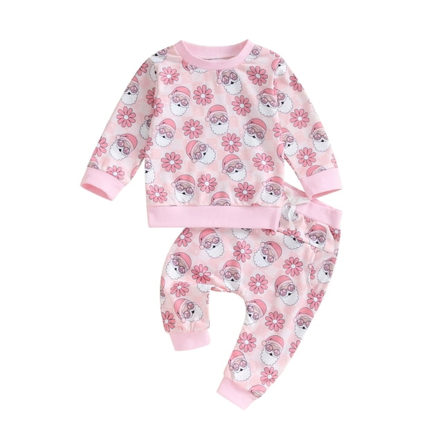 ZAXARRA Kid Girls Pants Set, Santa Claus Gingerbread Man Tree Print Sweatshirt with Sweatpants Christmas Outfit