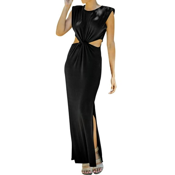 Sexy Women Cut out Bodycon Maxi Dress Slit Split Sleeveless Vneck Long Dresses Formal Elegant Party Club Dress Summer