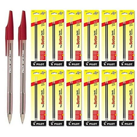 Pilot The Better Ballpoint Stick Pens, Fine Point Red Ink 2 Pens & 24 Refills