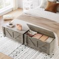 thumbnail image 3 of Studyset Storage Chest, Wooden Storage Bench with 4 Wheels, Storage Trunk 39.4" Storage Trunk with 2 Safety Hinges, Supports 350 Lbs, Round Corner, U-Shape Cutout, 3 of 8