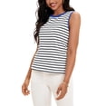 thumbnail image 4 of ATHLECHIC Women's Tank Top Striped Color Block Side Slits Crew Neck Summer Sleeveless Tops S White Blue, 4 of 5