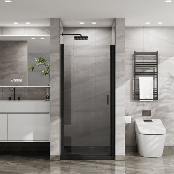 Shower Door Goodyo 34"x72" Pivot Shower Door, 1/4 inch Thick Tempered Glass Swing Shower Door in Black Finish, Semi-Frameless Design,Glass Shower Door
