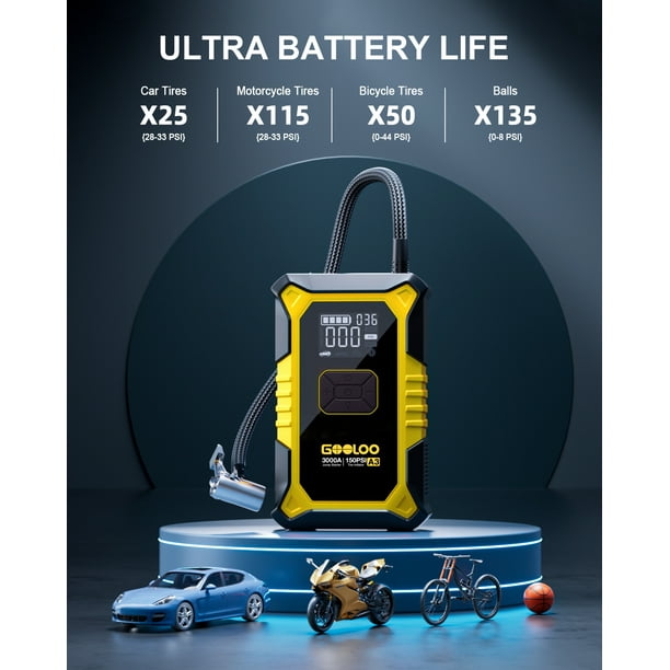 Gooloo Car Jump Starter with Air Compressor, 3000A 150PSI Portable