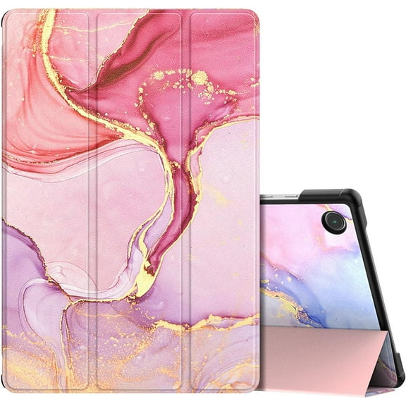 KOMI Case Fits Samsung Galaxy Tab A8 10.5 Inch 2022 (SM-X200/SM-X205/SM-X207), Lightweight Slim Shell Shockproof Back Stand Cover with Auto Wake/Sleep, Light Pink Gold Marble