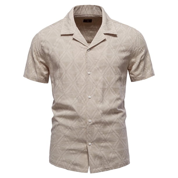 Playera Elvqul Hombre Beige Casuales de Color Sólido Manga Larga con Solapa Abotonada