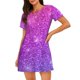 thumbnail image 1 of Balery Purple Glitter Camisón de manga corta con cuello redondo para mujer, cómodo y elegante., 1 of 6