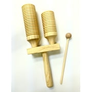 Double Wood Tone Block and Guiro with Mallet - High and low pitch percussion musical instrument