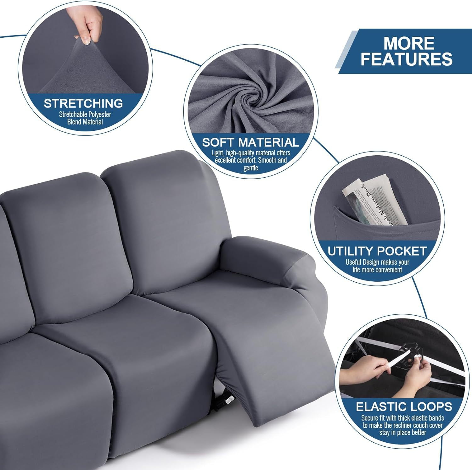 XmhyTop-A Couch Cover Jacquard Stretch Sofa Covers Reclining Chair Cover for Living Room Sofa Easy Fit Washable Furniture Sofa Protector 3 seat (Black)
