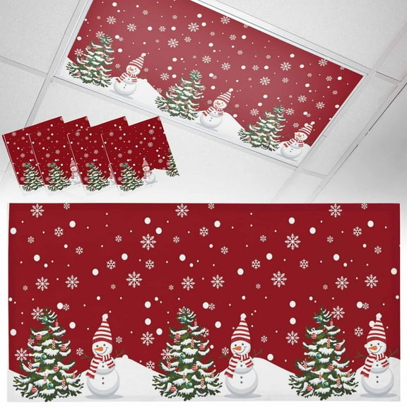 Ceiling Light Cover for Classroom, Red Winter Christmas Snowman Magnetic Fluorescent Light Covers Filter for School,Office, 2X4  FT, Pack of 4, White Snowflakes Pattern