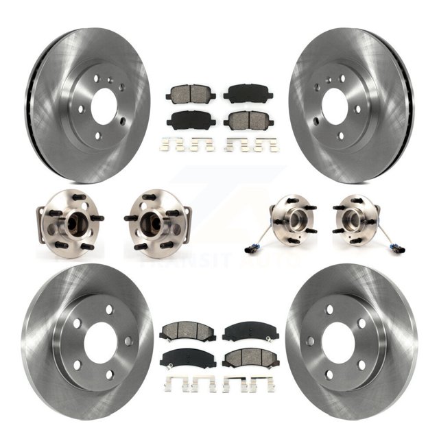 Transit Auto Front Rear Hub Bearings Assembly Disc Brake Rotors and Semi-Metallic Pads Kit (10Pc) for Car Chevrolet Impala Limited - Left Right Side (Driver Passenger) KBB-109626