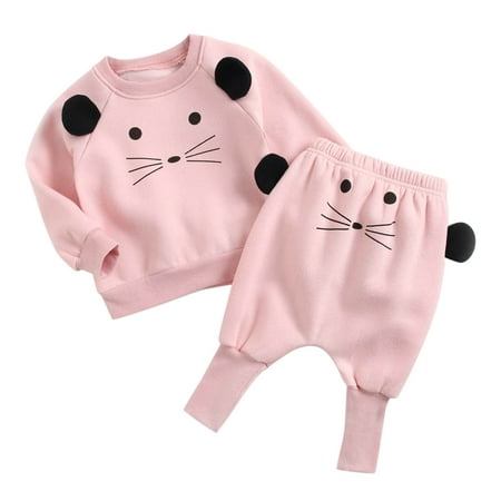 

Toddler Kids Baby Boys Girls Long Sleeve Cute Cartoon Animals Sweatshirt Blouse Tops Warm Trousers Pants Outfit Set 2PCS Clothes Casual Joggers 4 Month Old Clothes Boy