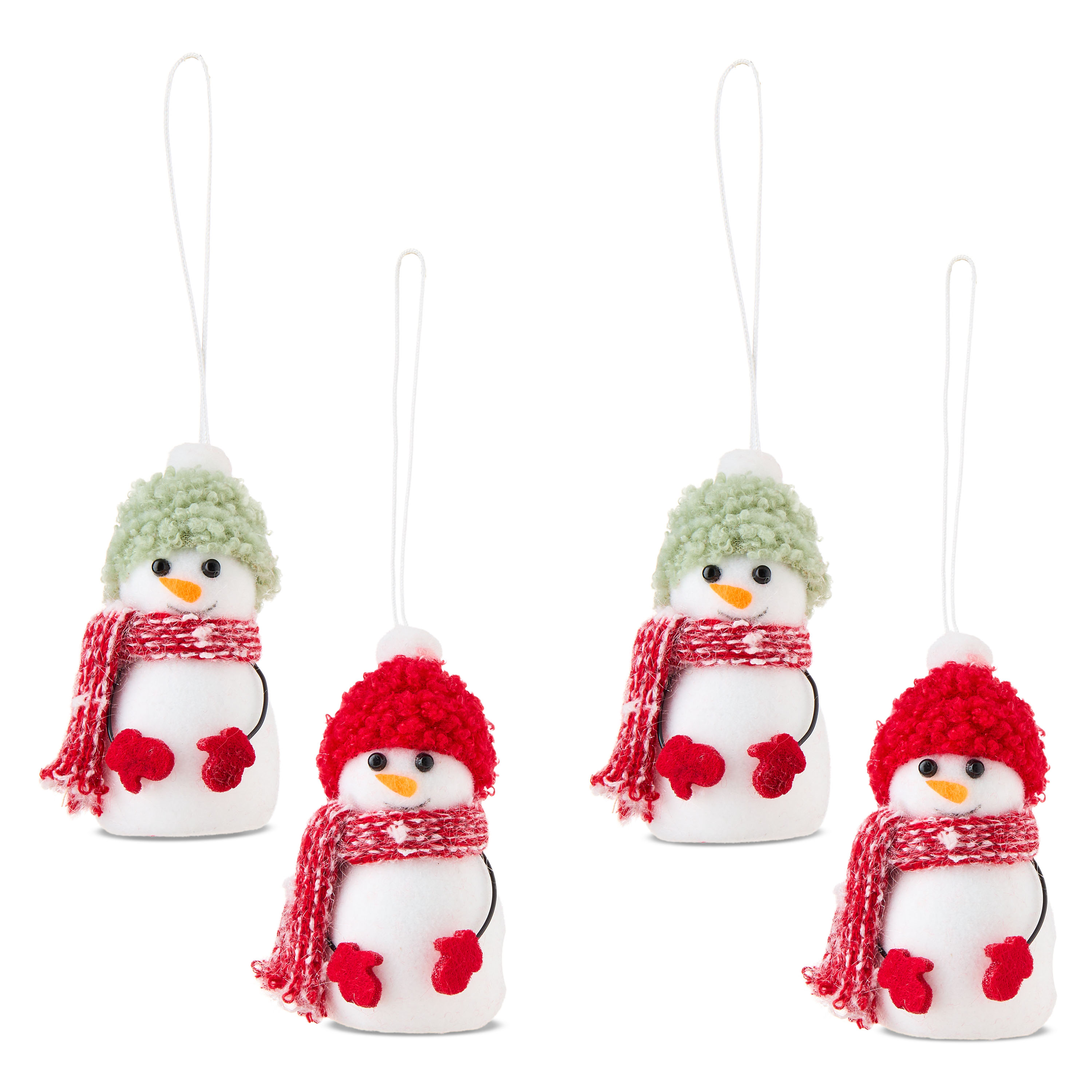 Red and Green Mini Snowman Christmas Ornaments, 4 Count, by Holiday Time