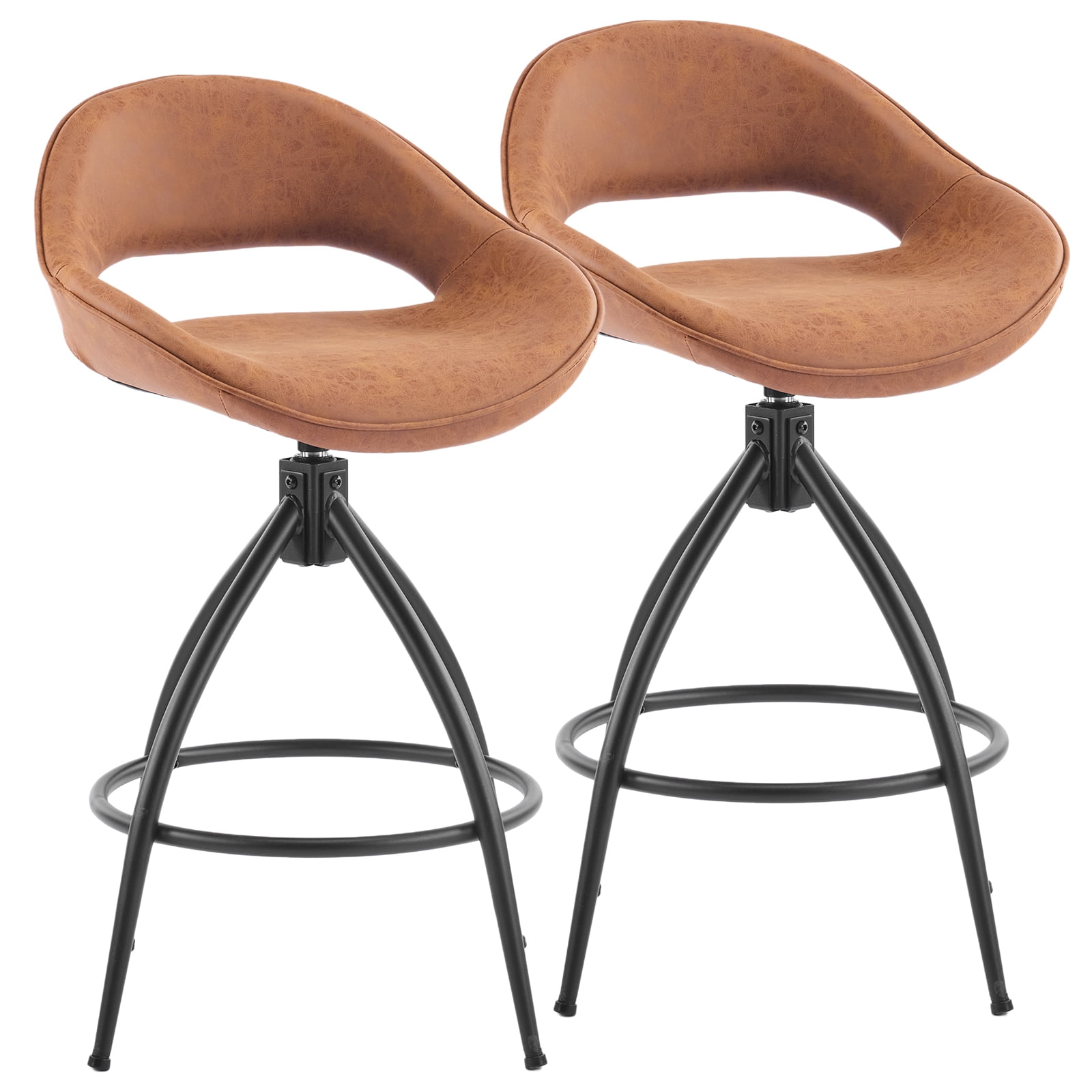 Zimtown Swivel Barstools Set of 2, 26'' Mid-Century Padded Counter Height Bar Chairs, Modern Upholstered Dining Chairs 2 PCS, Brown