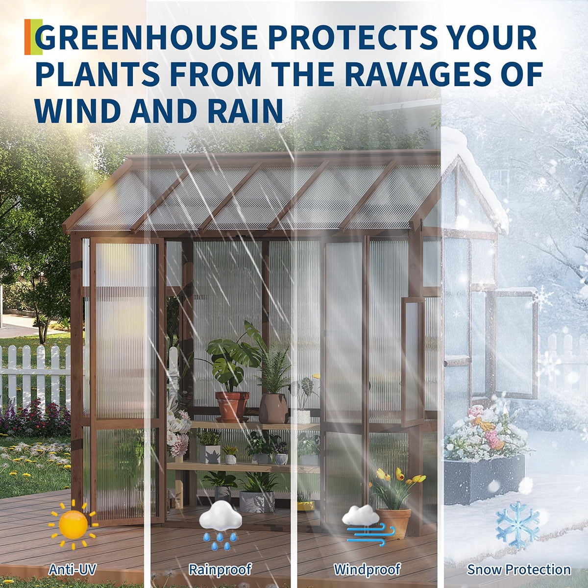 Danolapsi 6x8 FT Wooden Greenhouse for Outdoor,Heavy Duty Walk-in Green House Kit with 6mm Polycarbonate,Ventilated Window & Lockable Door for Backyard, Patio,Lawn（ship in 3 boxes）
