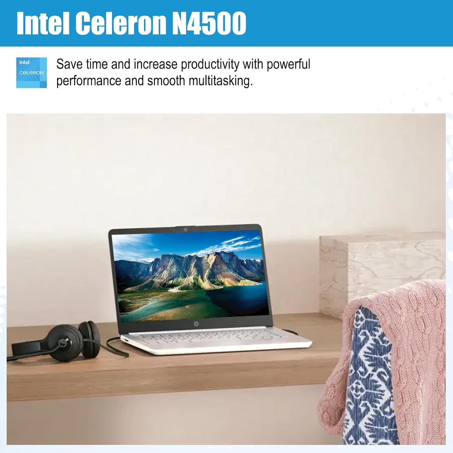 HP 14" Laptop for Student and Business,Intel Celeron N4500,4GB RAM,64GB eMMC,Intel UHD Graphics,1-Year Office 365,HD Webcam,WiFi 6,Windows 11 Home