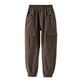 thumbnail image 3 of Xyant Girls Cargo Pants Elastic Waist Drawstring Joggers with Pockets Lightweight Casual Trousers for Kids 5-16T (Coffee,9-10 Years), 3 of 3