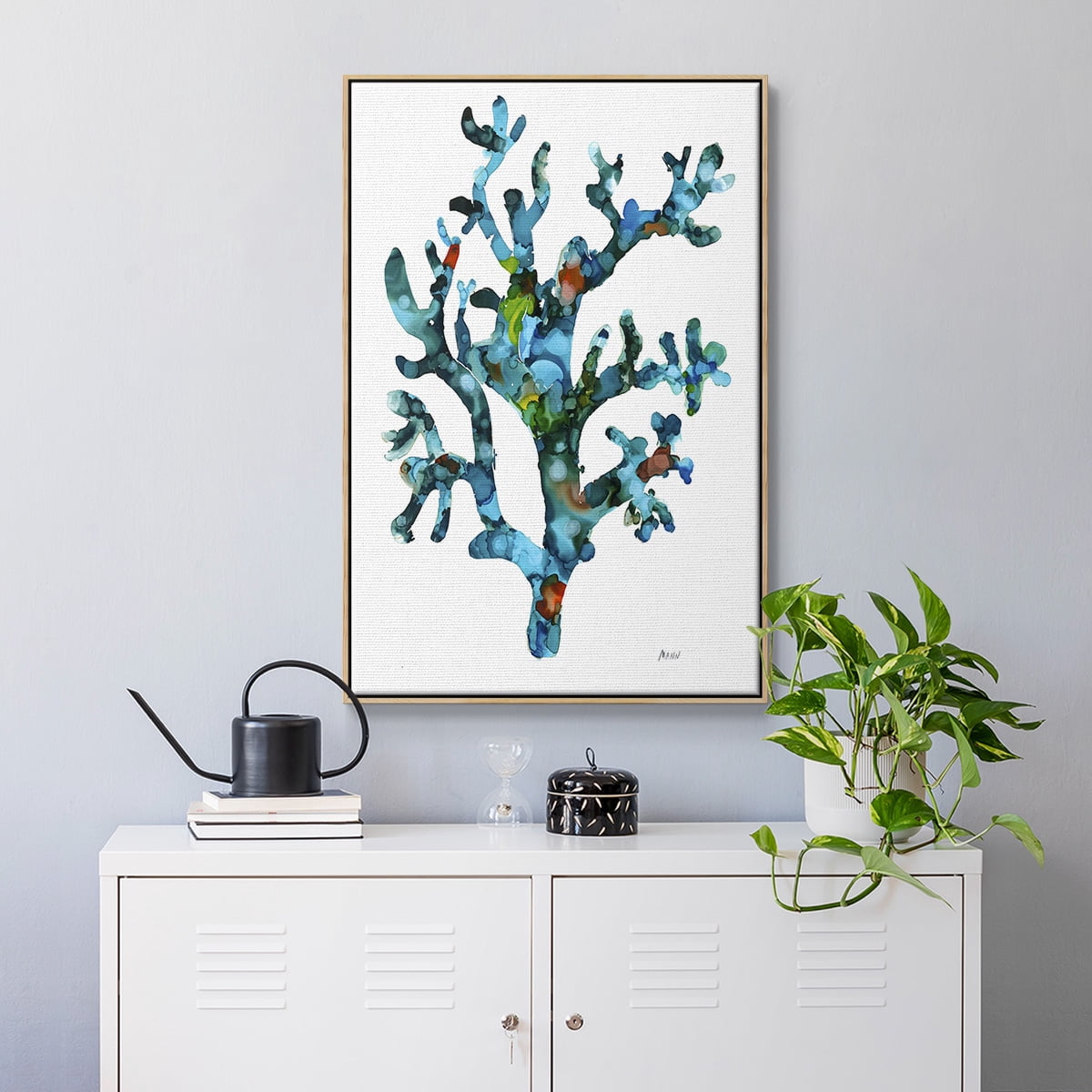Sea Coral I Framed Premium Gallery Wrapped Canvas - Ready to Hang - 27 x 41 - Natural Wood Floating Frame
