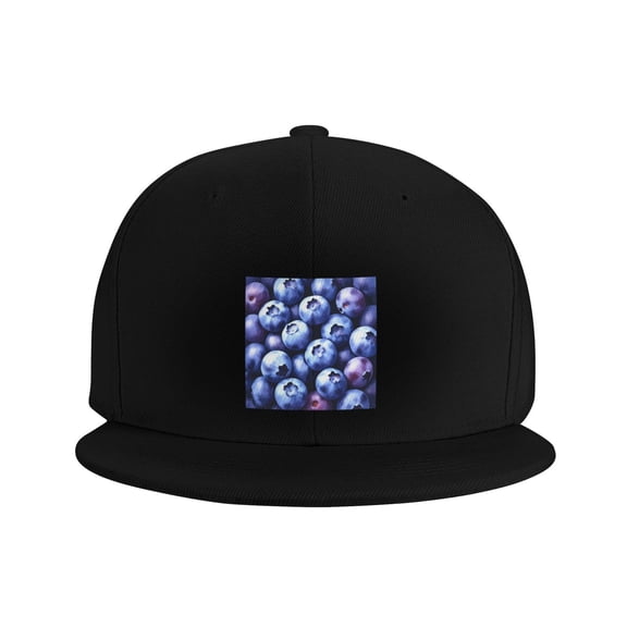 Snapback Hat Blueberry Pattern Flat Brim Adjustable Baseball Cap for Men Women Trucker Hat Black