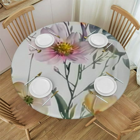 

SHERONV Flowers Round Tablecloth Stain Resistant and Washable for Indoor Outdoor Kitchen Dining Wedding Parties 100% Polyester Fiber 54 -58