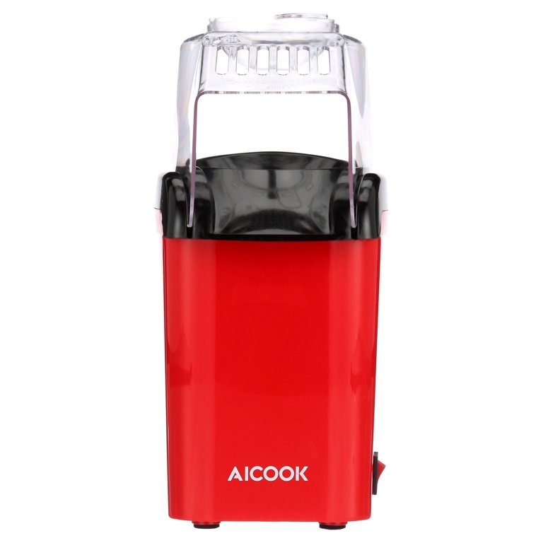 AICOOK Retro Hot Air Popcorn Maker, 1200W Fat-Free Popcorn Machine, Red 