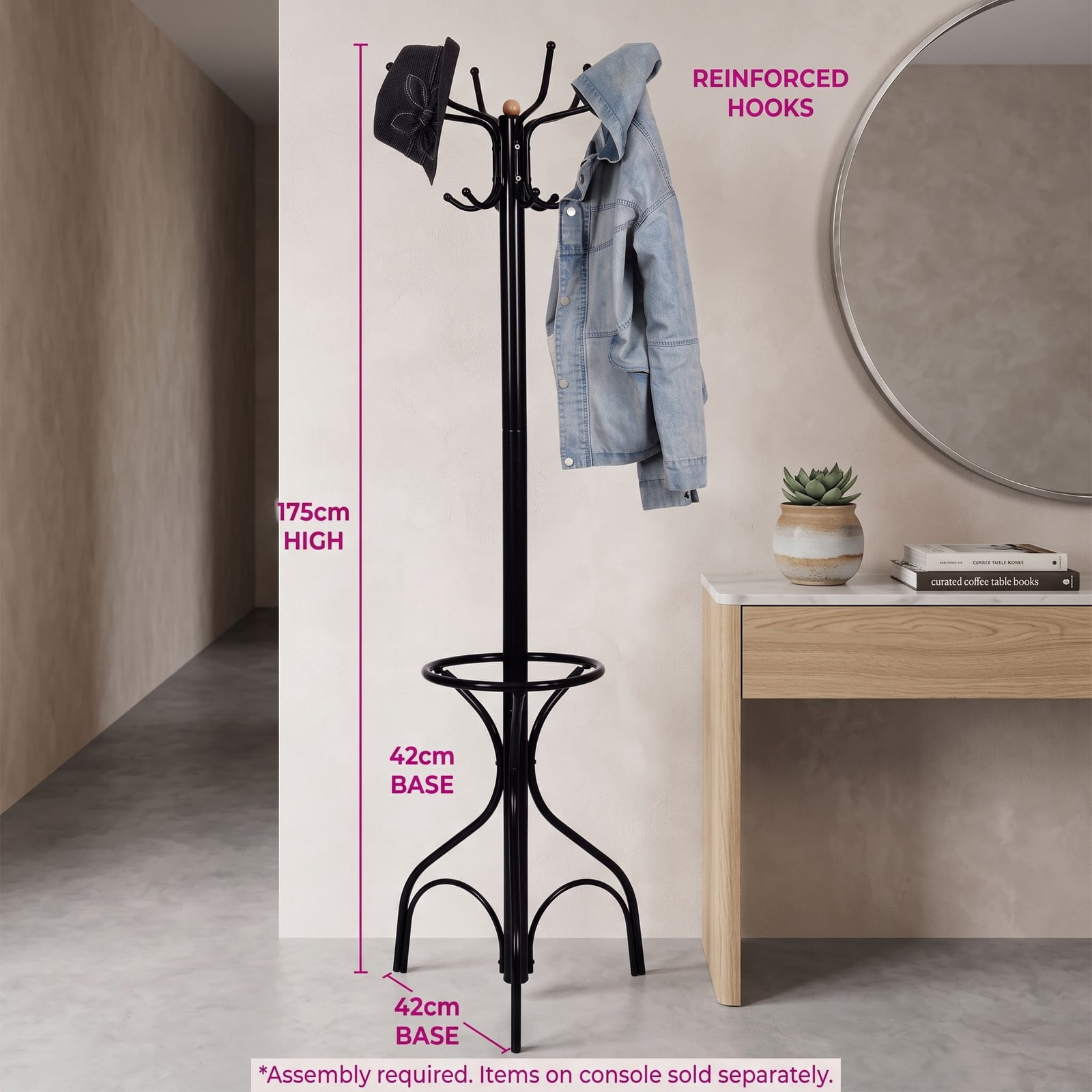 Furnibear Vintage Freestanding Metal Coat and Hat Tree Stand with 12 Hooks and Curved Base for Entryway and Bedroom, Black