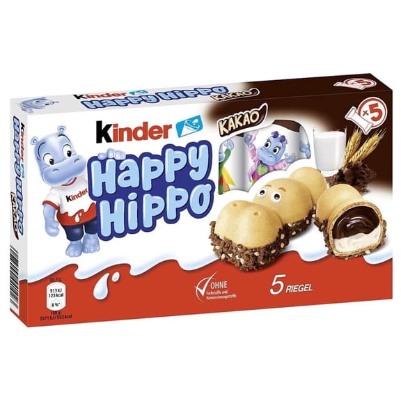 Kinder Happy Hippo Hazelnut Cream-Filled Biscuit Snacks, 5 Count | Crispy Wafers with Chocolate & Milk, Imported Treat | Enjoyed by Kids and Family