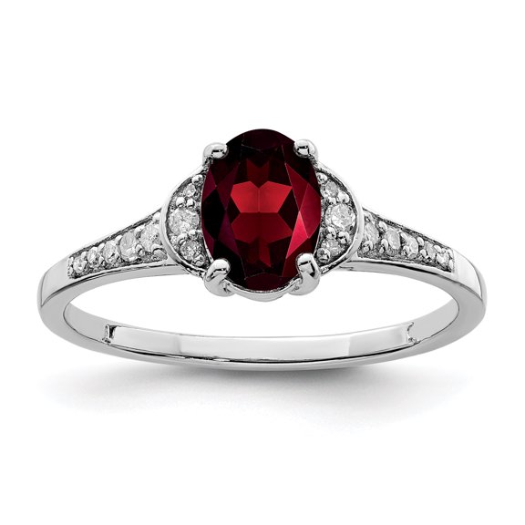 925 Sterling Silver Rhodium-plated Diamond and Garnet Ring Size 7