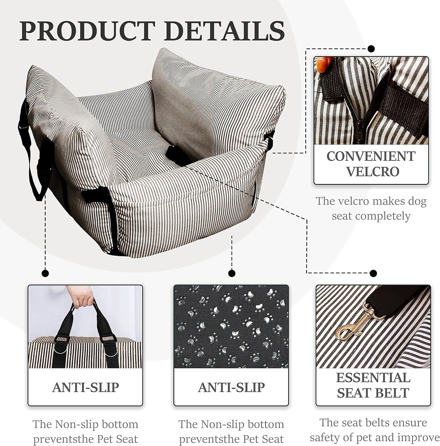 WOWMAX Dog Car Seat for Medium Dogs, Dog Booster Seat for Car, Fully Detachable Washable Dog Car Bed for Car Travel, Non-slip Safety Pet Car Seat with Seat Belt, Brown